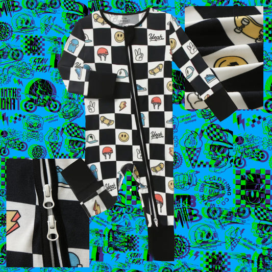 Checkered double zip bamboo romper