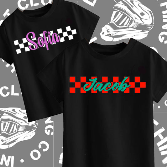 Checkered calligraphy name tee