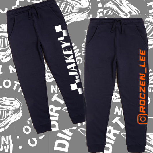 Personalised name & race number navy joggers