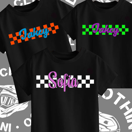 Checkered calligraphy name tee